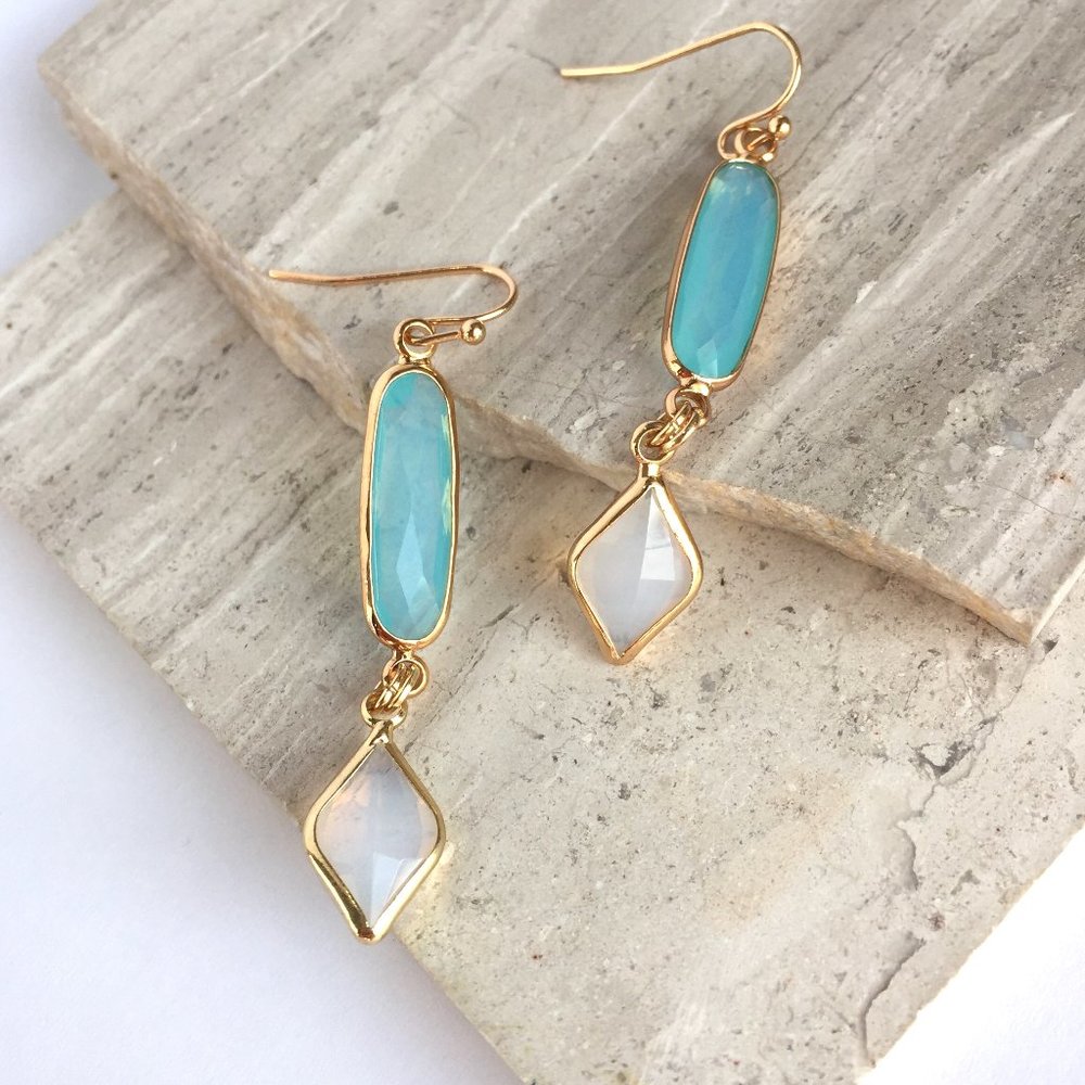 Opal Aqua glass Diamond drop Earrings
